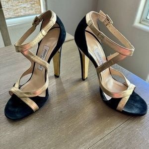 Jimmy Choo 36.5/6.5 Metallic Black Suede Light Gold Leather